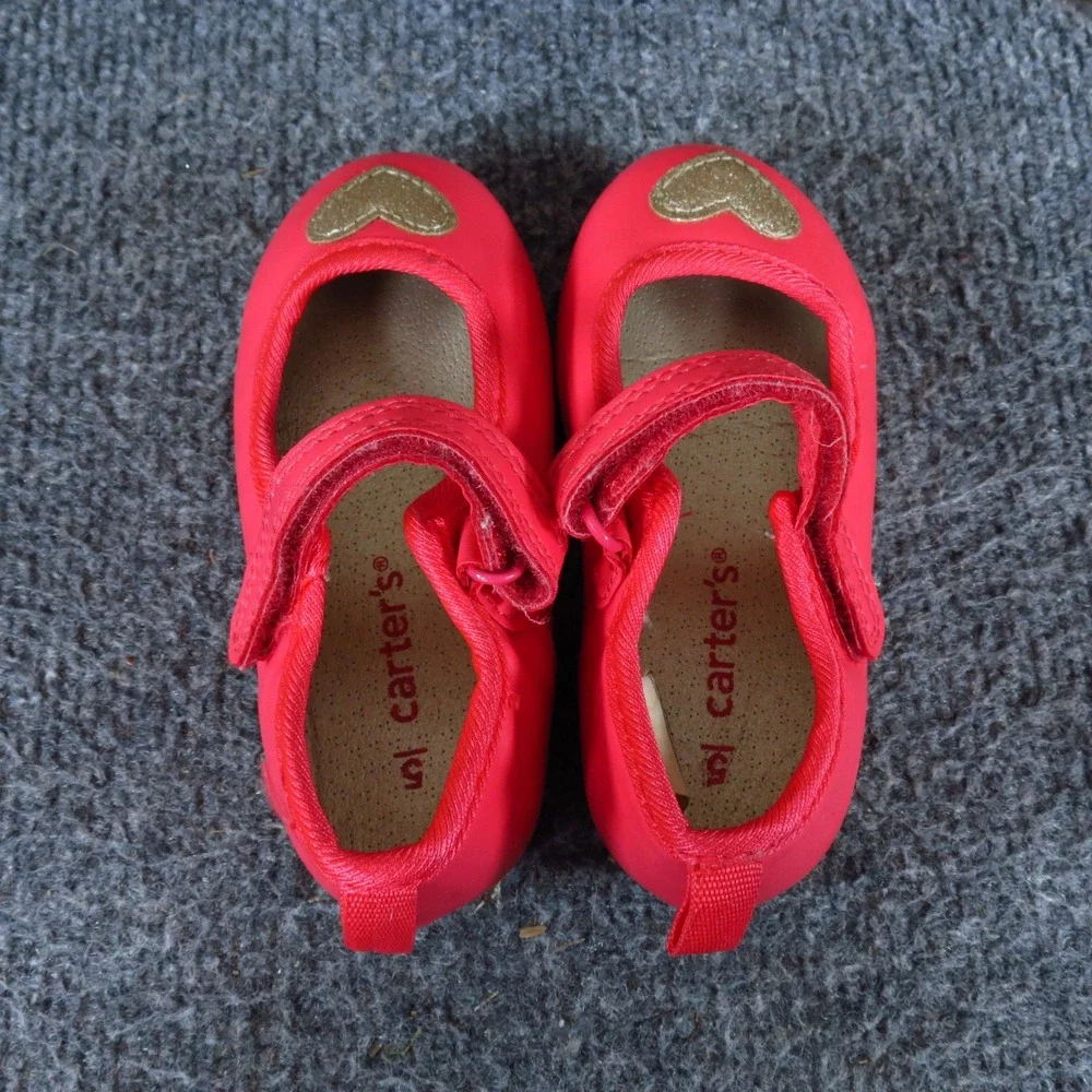 Carter's Alvina Toddler Mary Jane Shoes Size 5 Dress Party Red Glitter Heart
